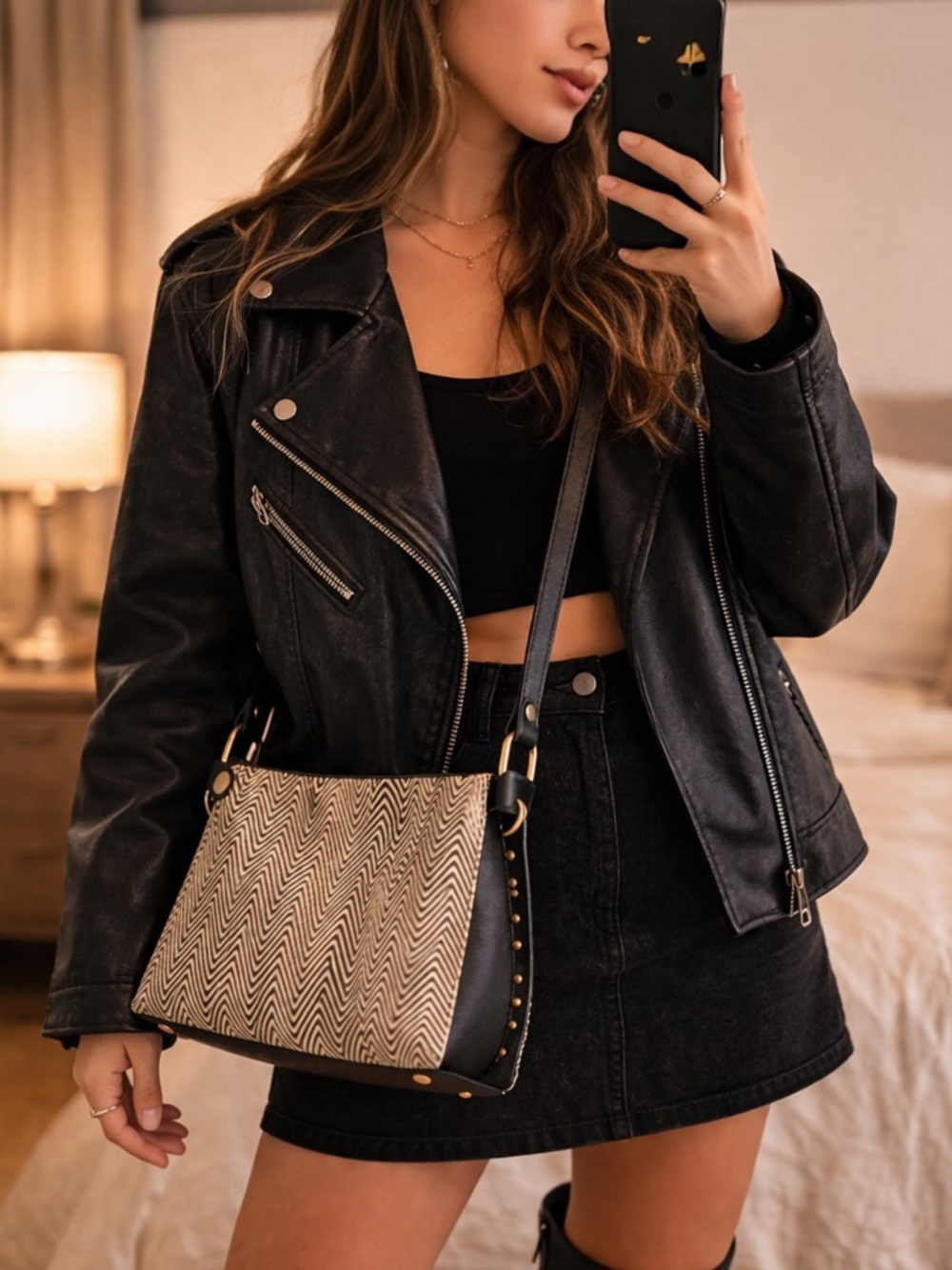 Aimee Kestenberg Roma Haircalf Chevron Leather Crossbody Bag